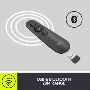 Logitech  R500 Laser Presentation Remote Clicker with Dual Connectivity Bluetooth or USB for Powerpoint, Keynote, Google Slides, Wireless Presenter