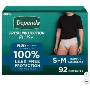 Depend Protection Plus Ultimate Absorbency 3-in-1 Stretch Waistband for A Secure Fit *Discreet Shipping* Small/Medium Size 92 Count for Men