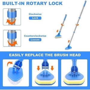 3-in-1 Multi-Functional Cleaning Brush and Tub Scrubber Mop – Long Extendable Telescopic Pole with Interchangeable Hard Bristle Brush Head and 3-Layer Scouring Sponge Pads for Bathroom, Tile, Windows, and Floors