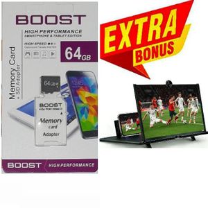 Boost MEMORY CARD 64GB // 64 GB Card Adapter // MEMO 64GB // MAMORY 64GB TO STORE HIGH RESOLUTION PHOTOS & VIDEOS & SD CARD ADAPTOR FOR ACTION CAMERA  + Mobile Phone Screen Magnifier HD Video