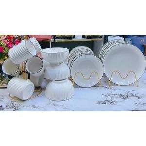 24pcs Japanese Dinner Set – Plates, Bowls & Mugs – Complete Tableware