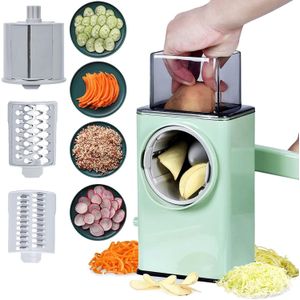  Manual Rotary Vegetable Slicer & Grater with 3 Interchangeable Blades - Multi-functional Food Chopper & Shredder, Storm square vegetable cutter, Hand-Crank Vegetable Shredder, Manual Food Processor.