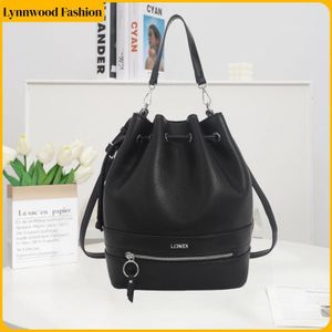 L.CREDI Ladies Black Vegan Leather Bucket Bag Large Capacity Shoulder Purse