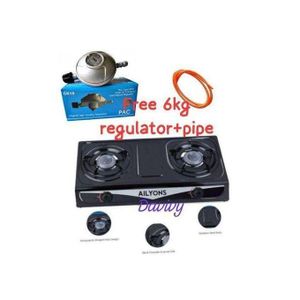 AILYONS Table Top Stainless Steel 2 Burner Gas Cooker Plus 6kg Regulator And Pipe.