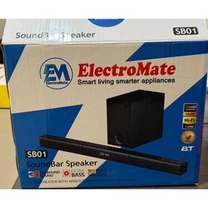 ElectroMate SB01 SoundBar Speaker with Wired Subwoofer delivers an immersive home audio experience with deep bass and crystal-clear sound, perfect for movies, music, and gaming