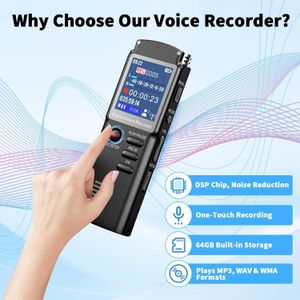 Digital Voice Recorder Dictaphone with HD 1536Kbps Recording, Voice Activation, Audio Recorder with MP3 Player, USB-C Cable, 10H Battery