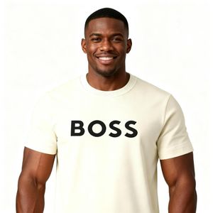 Beige T-Shirt Essential Logo Soft Cotton Sport Top For Men.