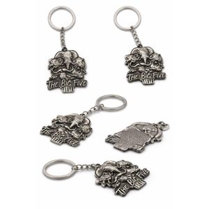 Craft Stylish Big Five Keychain – Vintage Silver African Safari Keyring – Trendy Bag & Car Key Accessory