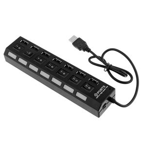 7 Port USB 2.0 Hub Adapter with Cable Cord for U Disk Mobile Phone Black