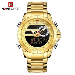 Naviforce mens watch NF9163 gold stainless steel millitary sport