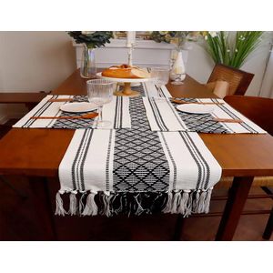 Braided Woven Table Runner with Tassels and 6 Matching Placemats 35x45cm Dining Table Set Decorative Table Mats 35x180cm Runner for Kitchen Dining Room Home Decor