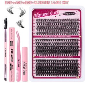 DIY Eyelash Extension Kit Fluffy Cluster False Lashes with Bond and Seal Glue Remover Tweezers Complete Kit 30/40/50-