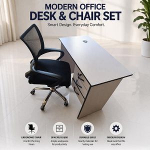 WHITE Office / Study Desk with Ergonomic Office Chair – Durable & Comfortable for Home & Office 