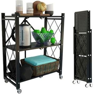 Heavy Duty 3-Tier Shelf Foldable Storage Shelving Unit, Storage Shelves Kitchen Storage Rack, Multipurpose Foldable Storage Shelves For Living Room Bedroom Kitchen