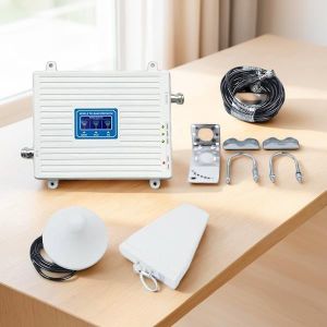 High Power Multiple Network Operators Support Large Spaces Coverage 2G, 3G,4G Tri Band GSM Mobile Cell Phone Networks Signal Booster Enhancer Repeater Amplifier Complete System Kit