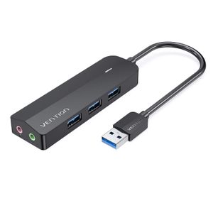 Vention  3-Port USB 3.0 Hub with Sound Card and Power Supply 0.15M Black USB Hub Adapter