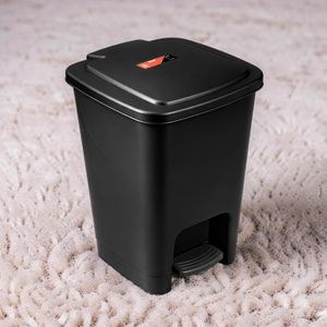 Multi-Purpose Office Hotel Restaurant Use Hygienic 30L Black Hard Plastic Step Pedal Waste Garbage Dust Bin 