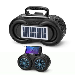 Hf Wireless Portable Solar Panels Charger Bass Woofer Speaker Active Super Bass Stereo Bluetooth Speakers FM Radio AUX, Usb Support