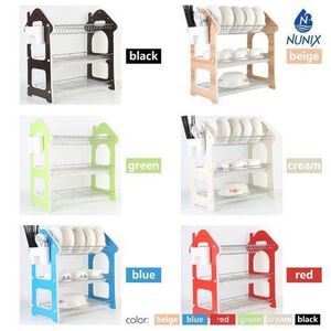 Stainless Steel 3 Tier Dish/utensils Rack With Wooden Sides