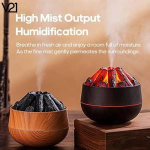 Real Charcoal Simulator Humidifier / Aroma Diffuser – 3D Flame Effect with 7-Color LED Lights, 300ml Tank, 4-8 Hours Runtime, Auto Shut-Off, Silent Operation for Home Bedroom Office Relaxation