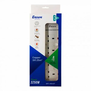 Ensave  4 Way Power Outlet Extension – 4-Gang UK Socket, Surge & Overload Protection, Heavy Duty 3M Cable – Ideal for Home & Office in Kenya