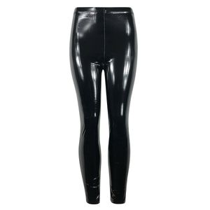 Black Latex leggings Pants Women Latex Leggings Crotch Zipper U