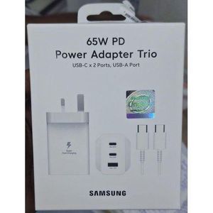 Samsung 65W Power Adapter Trio Super fast Charger with 65w,25w ,15w With Type C to C - Black/White