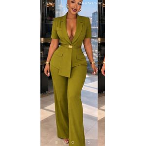 Women’s Elegant Two-Piece Pant Set – Blazer Top & Wide-Leg Trousers