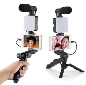 AY-49RGB Professional Vlogging Kit – Complete Video-Making Set with RGB LED Fill Light, Noise-Canceling Microphone, Tripod, Smartphone Holder, Social Media Creator