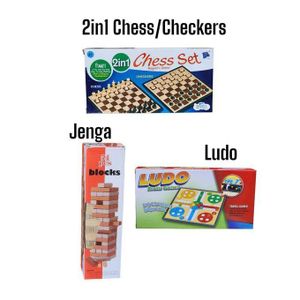 3 in 1 Family Game pack chess &checkers,Jenga,Ludo