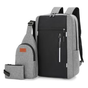 16"  Men's 3 In 1  light Weight Insulated Laptop Backpack  Grey Sports Cross-body Bag Clutch Chest Bags Set USB Charging Business Backpacks For  Men Travel College