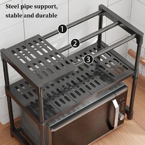 2 Layer Microwave Oven Rack Steel Pipe Support Moisture Rust Proof Kitchen Countertop Organizer Microwave Stand Utensils Tableware Storage Shelf