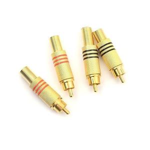 GeneAfrica RCA Plugs Speaker Plugs, 4 Pack Gold Plated RCA Male Solderless Coax Audio Video in-Line Jack Adapter Wire Cable Connector Coaxial Plug Screws Cable Terminal Connector Phono Red Black Adapter