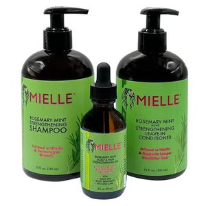 Mielle Organics Rosemary Mint Blend Infused with Biotin & Encourages Growth Hair Products for Stronger and Healthier Hair and Styling Bundle Set 3 PCS PLUS FREE WIDE-TOOTHED COMB.