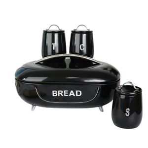 Premium 4-Piece Kitchen Storage Set - Large Capacity Bread Bin with Matching Tea, Coffee, & Sugar Canisters - Elegant Alloyed Metal Countertop Organizer - Available in Black & White