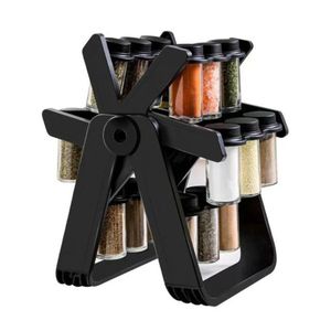 18-Piece Rotating Spice Rack – Windmill Design with 180ml Glass Jars Kitchen Organizer
