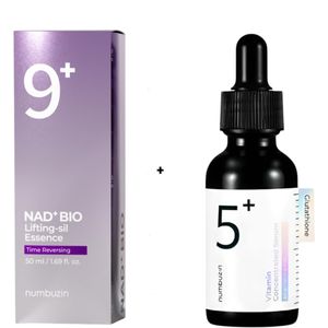 Numbuzin No.9+ NAD+ BIO Lifting-sil Essence Face Serum +  No.5+ Vitamin Concentrated Serum with Vitamin C. Moisturizes, Removes Wrinkles, Frown Lines, Dark Spots, Acne Marks, Firms sagging skin, Minimizes Pores, Stimulate collagen production & skin elasticity