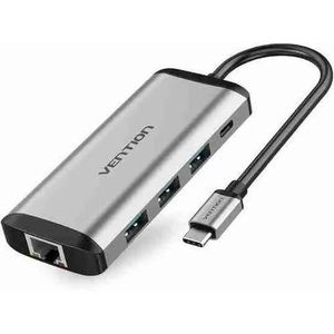 Vention  USB-C MULTI-FUNCTIONAL 6 in 1 DOCKING STATION - Type C to HDMI/USB3.0 (3 PORTS)/RJ45/PD(87W) Converter 0.15M Gray