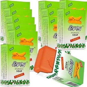 Pyary 12Pcs Ayurvedic Turmeric Soap Bundle – Natural Antibacterial & Brightening Soap for Acne, Dark Spots & Glowing Skin