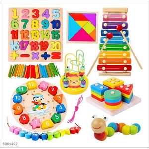 Montessori Wooden Toy Set (Ages 0–12 Months),Educational Wooden Puzzles & Early Learning Games (Multicolor)