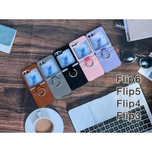 Stylish Ring Holder Case for Samsung Galaxy Z Flip 3 – Durable Flip Protection with Hinge Coverage and Clear Display Window (Brown)