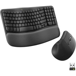 Wave Keys & Lift Vertical Mouse - Ergonomic Wireless Keyboard and Mouse Combo - with Cushioned Palm Rest, Easy-Switch, Bluetooth, for Multi-OS, Windows/Mac - Graphite (920-013635)
