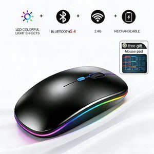  Rechargeable Silent Mouse - Bluetooth 5.4, 2.4G Dual Mode, Ergonomic Design, Black