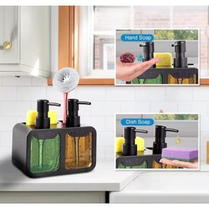  2 in 1  Black Hand & Dish soap dispenser set with sponge & Brush holder