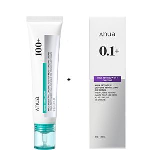 Anua PDRN Hyaluronic Acid 100 Moisturizing Cream + Retinol 0.1 + Caffeine Revitalizing Eye Cream. Glows, Evens, Moisturizes, Removes Eye Shading & Smile lines around the eyes, Smooths , firm and rejuvenate, Clears eye wrinkles, Puffiness & sagging