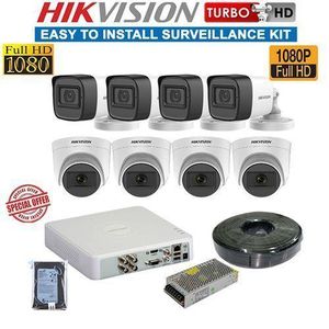 Hikvision 8 1080P 2MP Full HD Night Vision Activated CCTV Cameras Complete System Kit - With 500GB Hard disk Storage + 100M RG59 Cable + 8 Channel DVR Machine + Free HDMI Cable