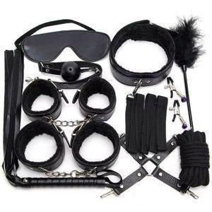 10pcs Pack Bondage Restraints BDSM Adult Sex Toys PU Leather Fetish Set Role Play Bed Game Handcuffs Mouth Ball Gag Foreplay Gift for Women Men Couples