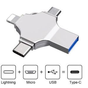 4 in 1 USB Flash Drive, USB + iPhone + Type-C + Android, 64G
