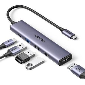 Ugreen  CM511 5-in-1 USB-C Hub – 4K HDMI, 3× USB-A 3.0 Ports, USB-C PD Fast Charging – Compact Multiport Adapter for MacBook, Windows Laptops & USB-C Devices – grey