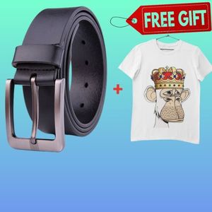 Pure Leather Casual Men's Belt + FREE T-SHIRT.